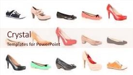  Presentation with shoes - PPT theme with two persons holding blue puzzle background and a light blue colored foreground.