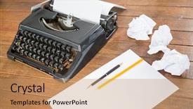  Presentation with old paper pen rolls - Cool new presentation theme with picture of a type writer backdrop and a coral colored foreground