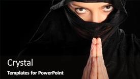  Presentation with black prayer - Colorful presentation theme enhanced with picture of a young arabic woman focused on her prayer over black background backdrop and a black colored foreground