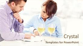  Presentation with restaurant menu - Cool new slide set with picture of a young couple choosing from menu in a restaurant backdrop and a cream colored foreground
