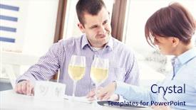  Presentation with restaurant menu - Amazing PPT theme having picture of a young couple choosing from menu in a restaurant backdrop and a sky blue colored foreground