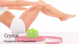  Presentation with tape measure - Presentation theme featuring picture of a young fit woman exercising over white background and an apple with a measure tape background and a lemonade colored foreground