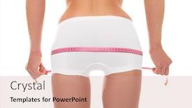  Presentation with hip - Audience pleasing slide set consisting of picture of a young fit woman checking her hip measurements over white background backdrop and a coral colored foreground