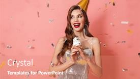  Presentation with pink birthday - Cool new presentation design with picture-of-a-young-happy backdrop and a coral colored foreground