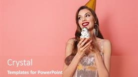  Presentation with pink birthday - Beautiful presentation theme featuring picture-of-a-young-happy backdrop and a coral colored foreground