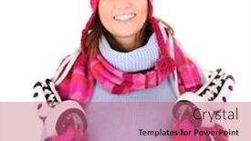  Presentation with skiing - Beautiful PPT theme featuring picture of a young happy woman skiing in the alps backdrop and a coral colored foreground