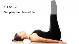  Presentation with stretching - Theme with picture of a young woman lying on a mat and stretching over white background background and a white colored foreground