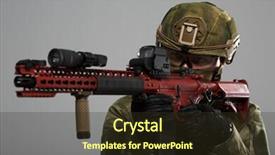  Presentation with military - Amazing slide deck having picture of aiming military man backdrop and a tawny brown colored foreground