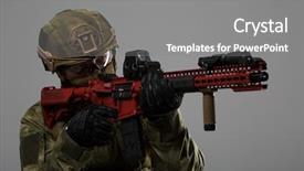  Presentation with military - Presentation theme having picture of aiming military man background and a gray colored foreground