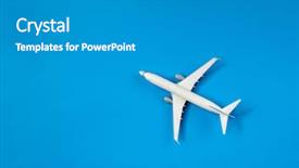  Presentation with empty stage blue curtain - Colorful slide set enhanced with picture of airplane isolated backdrop and a gray colored foreground