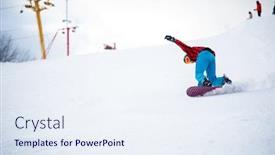  Presentation with snowboard - Presentation design with picture of athlete with snowboard jumping on snowy hill background and a sky blue colored foreground