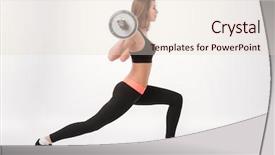  Presentation with barbell - Colorful slide deck enhanced with picture of attractive young fitness lady standing isolated over white background while make exercises with barbell backdrop and a lemonade colored foreground