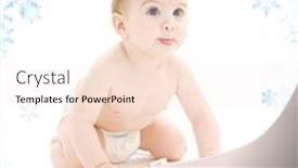  Presentation with diaper - Colorful PPT layouts enhanced with picture of baby boy in diaper with toothbrush sticking tongue backdrop and a sky blue colored foreground