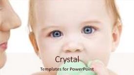  Presentation with baby toy - Amazing PPT theme having picture of baby boy with green plastic toy backdrop and a lemonade colored foreground