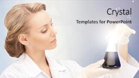  Presentation with lab test - Presentation having picture of beautiful lab worker holding up test tube background and a light gray colored foreground