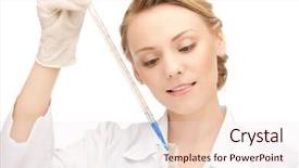  Presentation with lab test - Cool new presentation theme with picture of beautiful lab worker holding up test tube backdrop and a lemonade colored foreground