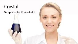  Presentation with lab test - Presentation theme having picture of beautiful lab worker holding up test tube background and a white colored foreground