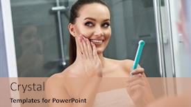  Presentation with mirror reflection - Theme featuring picture-of-beautiful-woman-looking background and a coral colored foreground