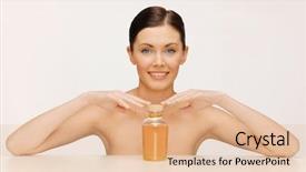  Presentation with oil - Presentation consisting of picture of beautiful woman with oil bottle background and a lemonade colored foreground