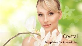  Presentation with butterflies - Amazing PPT layouts having picture of beautiful woman with orchid flower and butterflies backdrop and a lemonade colored foreground