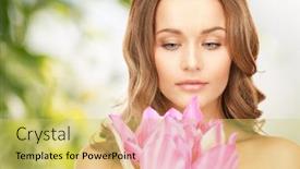  Presentation with lotus flower - Presentation theme having picture of beautiful woman with lotus flower background and a yellow colored foreground