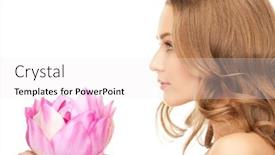  Presentation with lotus flower - Beautiful PPT theme featuring picture of beautiful woman with lotus flower backdrop and a sky blue colored foreground