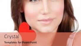  Presentation with beautiful young girl red - Cool new presentation theme with picture of beautiful young woman holding in hands red paper heart closeup portrait of cute girl with heart-shaped postcard isolated on white background valentines day romantic holiday love concept backdrop and a coral colored foreground