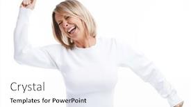  Presentation with dancing - Slide set having picture-of-blonde-woman-happy background and a  colored foreground