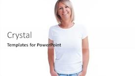  Presentation with faces - Slide set with picture-of-blonde-woman-over background and a sky blue colored foreground