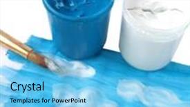  Presentation with paint brush - Cool new slides with picture of blue sky with clouds brush and paint jar with gouache backdrop and a light blue colored foreground