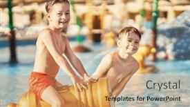  Presentation with aqua - Presentation theme consisting of picture-of-brothers-playing background and a coral colored foreground