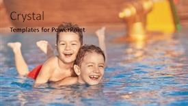  Presentation with aqua - Presentation theme having picture-of-brothers-playing background and a coral colored foreground