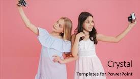  Presentation with cameras - Audience pleasing PPT layouts consisting of picture of brunette and blonde backdrop and a coral colored foreground