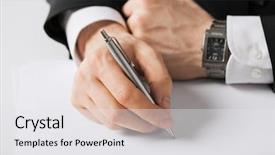  Presentation with rubrics for writing - Presentation theme enhanced with picture of businessman writing something background and a white colored foreground