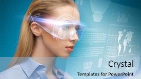  Presentation with virtual reality - Cool new theme with picture of businesswoman with virtual backdrop and a light blue colored foreground