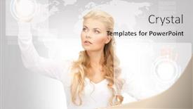  Presentation with touch screen - Amazing slide set having picture-of-businesswoman-working backdrop and a light gray colored foreground
