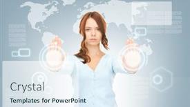  Presentation with touch screen - PPT theme consisting of picture-of-businesswoman-working background and a sky blue colored foreground