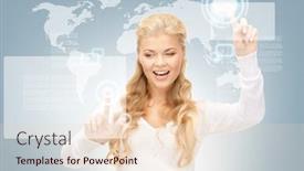  Presentation with touch screen - Amazing PPT layouts having picture-of-businesswoman-working backdrop and a lemonade colored foreground