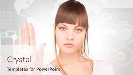  Presentation with touch screen - Colorful slide deck enhanced with picture-of-businesswoman-working backdrop and a lemonade colored foreground