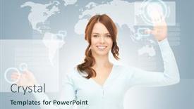  Presentation with touch screen - PPT theme enhanced with picture-of-businesswoman-working background and a sky blue colored foreground