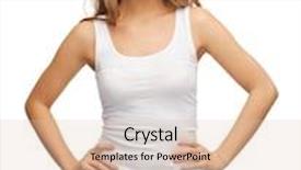  Presentation with calm - Presentation theme having picture of calm and serious woman in blank white t-shirt background and a lemonade colored foreground