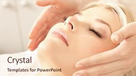  Presentation with calm - Slide deck consisting of picture of calm beautiful woman in massage salon background and a lemonade colored foreground