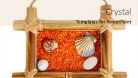  Presentation with shells - Presentation featuring picture of colored decorative sand with shells isolated on white background and a lemonade colored foreground