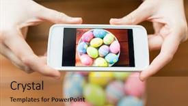  Presentation with people mobile technology - Amazing slide deck having picture of colored easter egg backdrop and a coral colored foreground