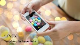  Presentation with people mobile technology - Slide deck having picture of colored easter egg background and a  colored foreground