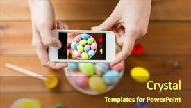  Presentation with people mobile technology - Slide deck featuring picture of colored easter egg background and a tawny brown colored foreground