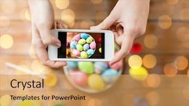  Presentation with people mobile technology - Theme having picture of colored easter egg background and a yellow colored foreground