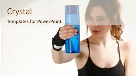  Presentation with water sports - Cool new PPT theme with picture of concentrated young sports lady standing over white background holding bottle of water focus on water backdrop and a sky blue colored foreground