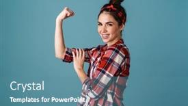  Presentation with strength - Presentation theme consisting of picture-of-confident-attractive-young background and a teal colored foreground