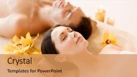  Presentation with spa salon - PPT theme consisting of picture of couple in spa background and a coral colored foreground